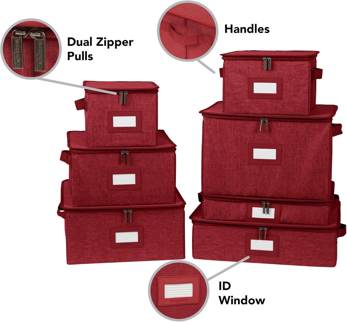 Covermates Dish Storage Box Set, 8"W x 8"D x 7"H, Red Heather