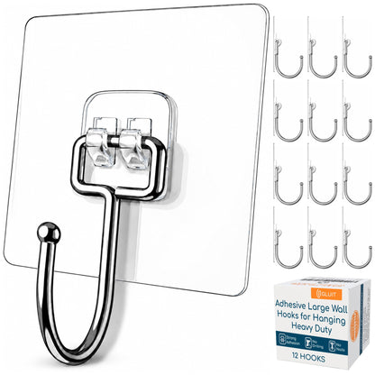 GLUIT Adhesive Wall Hooks for Hanging Heavy Duty No Drill, 22 lbs, 20 pcs