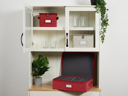 Covermates Dish Storage Box Set, 8"W x 8"D x 7"H, Red Heather