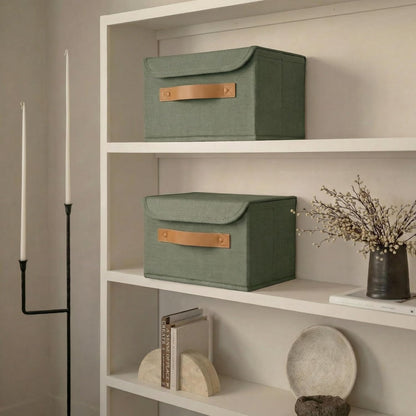 Decorative Linen Storage Boxes with Lids - Spacious Set of 2 Organizer Bins
