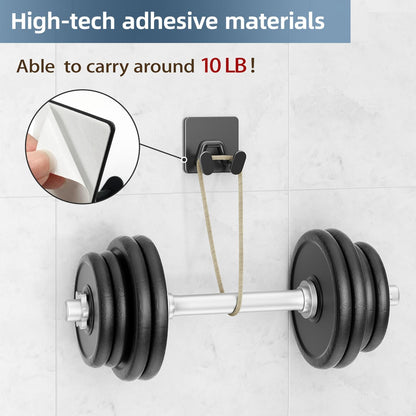 Adhesive Shower Hooks for Inside - Extra Sticky Stainless, Razor Holder Shower Accessories, Wall Mounted Self-Adhesive Double Hooks for Razor, Loofah, Towel, Shaver, Coat, Key, Matt Black, 4-Pack