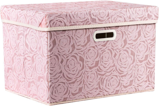 PRANDOM Larger Collapsible Storage Bin with Lid [1-Pack] Fabric Decorative Storage Box Cube Organizer Container Baskes with Handles Divider for Bedroom Closet Living Room Pink 17.7x11.8x11.8 Inch