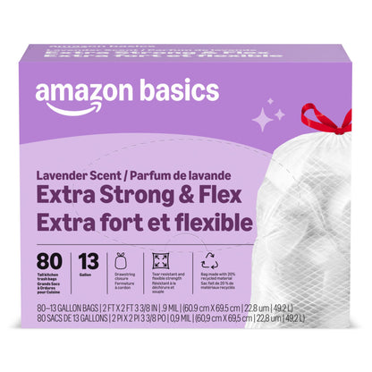 Amazon Basics Ultra-Force Tall Kitchen Drawstring Trash Bags, Classic Clean Scented, 13 Gallon, 80 Count, Pack of 1, Packaging May Vary