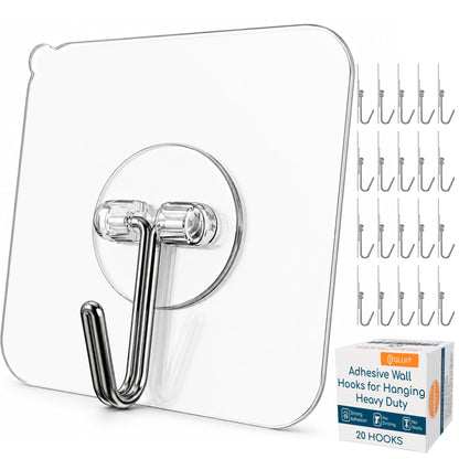 GLUIT Adhesive Wall Hooks for Hanging Heavy Duty No Drill, 22 lbs, 20 pcs