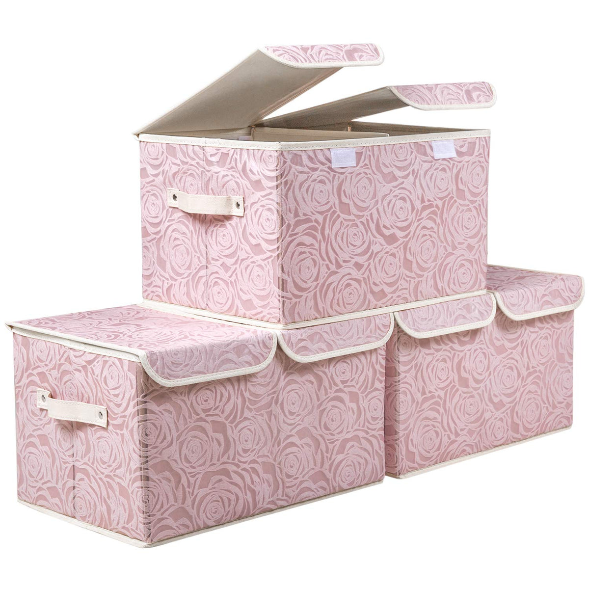 PRANDOM Larger Collapsible Storage Bin with Lid [1-Pack] Fabric Decorative Storage Box Cube Organizer Container Baskes with Handles Divider for Bedroom Closet Living Room Pink 17.7x11.8x11.8 Inch