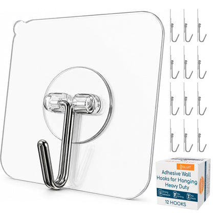 GLUIT Adhesive Wall Hooks for Hanging Heavy Duty No Drill, 22 lbs, 20 pcs