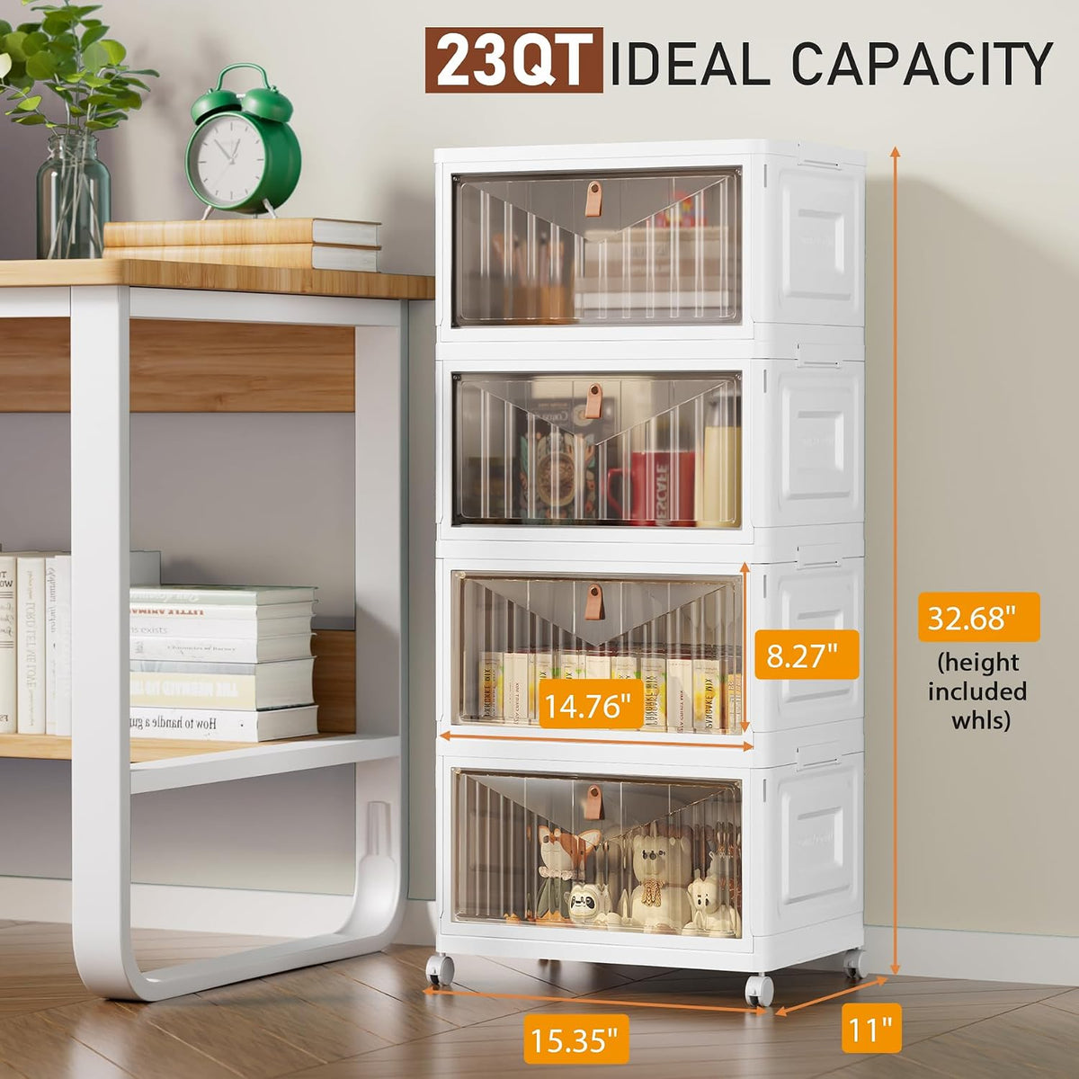 Wise Oannes Closet Organizers and storage with Wheels, 23QT White