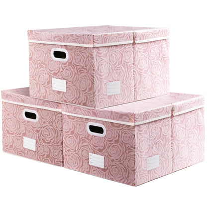 PRANDOM Larger Collapsible Storage Bin with Lid [1-Pack] Fabric Decorative Storage Box Cube Organizer Container Baskes with Handles Divider for Bedroom Closet Living Room Pink 17.7x11.8x11.8 Inch