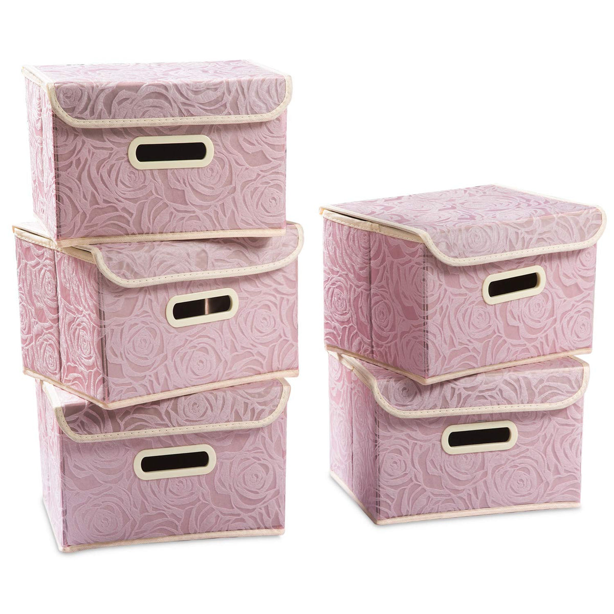 PRANDOM Larger Collapsible Storage Bin with Lid [1-Pack] Fabric Decorative Storage Box Cube Organizer Container Baskes with Handles Divider for Bedroom Closet Living Room Pink 17.7x11.8x11.8 Inch