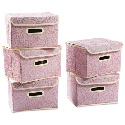 PRANDOM Larger Collapsible Storage Bin with Lid [1-Pack] Fabric Decorative Storage Box Cube Organizer Container Baskes with Handles Divider for Bedroom Closet Living Room Pink 17.7x11.8x11.8 Inch