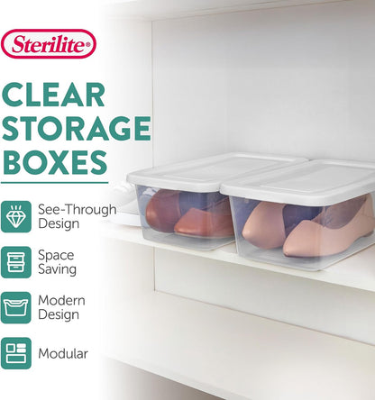 Sterilite Storage Boxes, Stackable Clear Plastic Bins, 6 Quart, 12-Pack