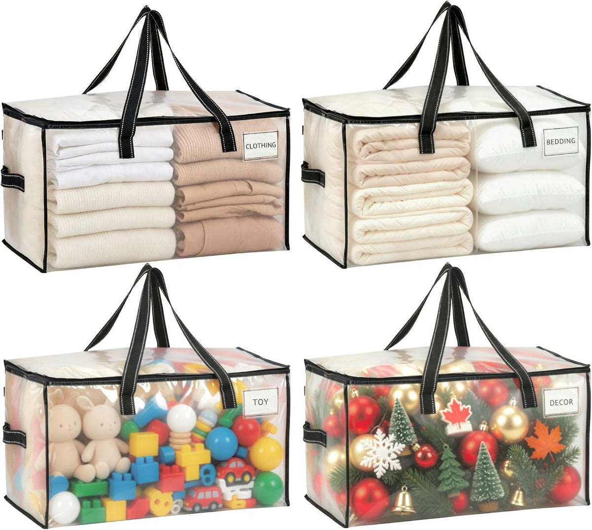 VENO Moving Bags, Storage Bags, Wide Open Top, Clear, 4 Pack