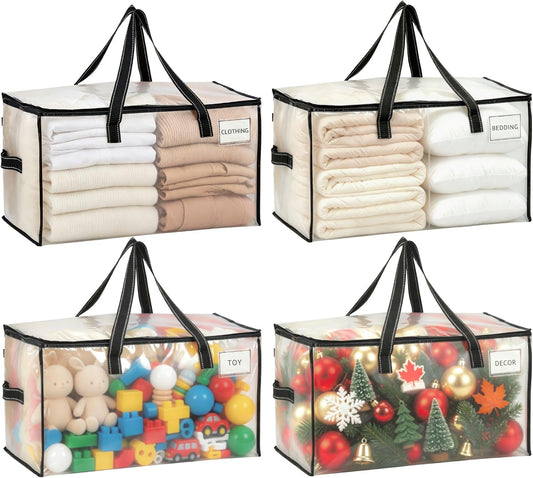 VENO Moving Bags, Storage Bags, Wide Open Top, Clear, 4 Pack