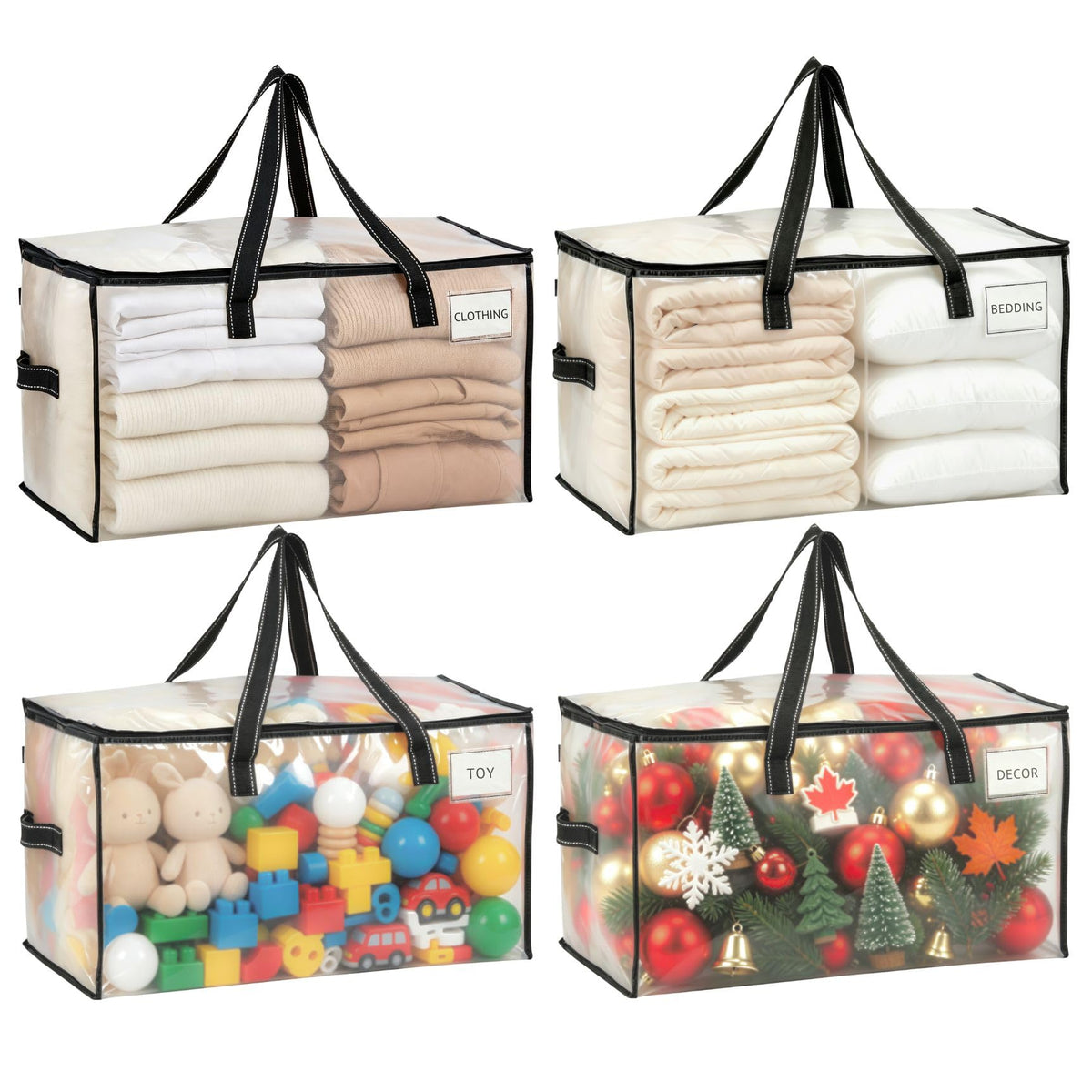 VENO Moving Bags, Storage Bags, Wide Open Top, Clear, 4 Pack