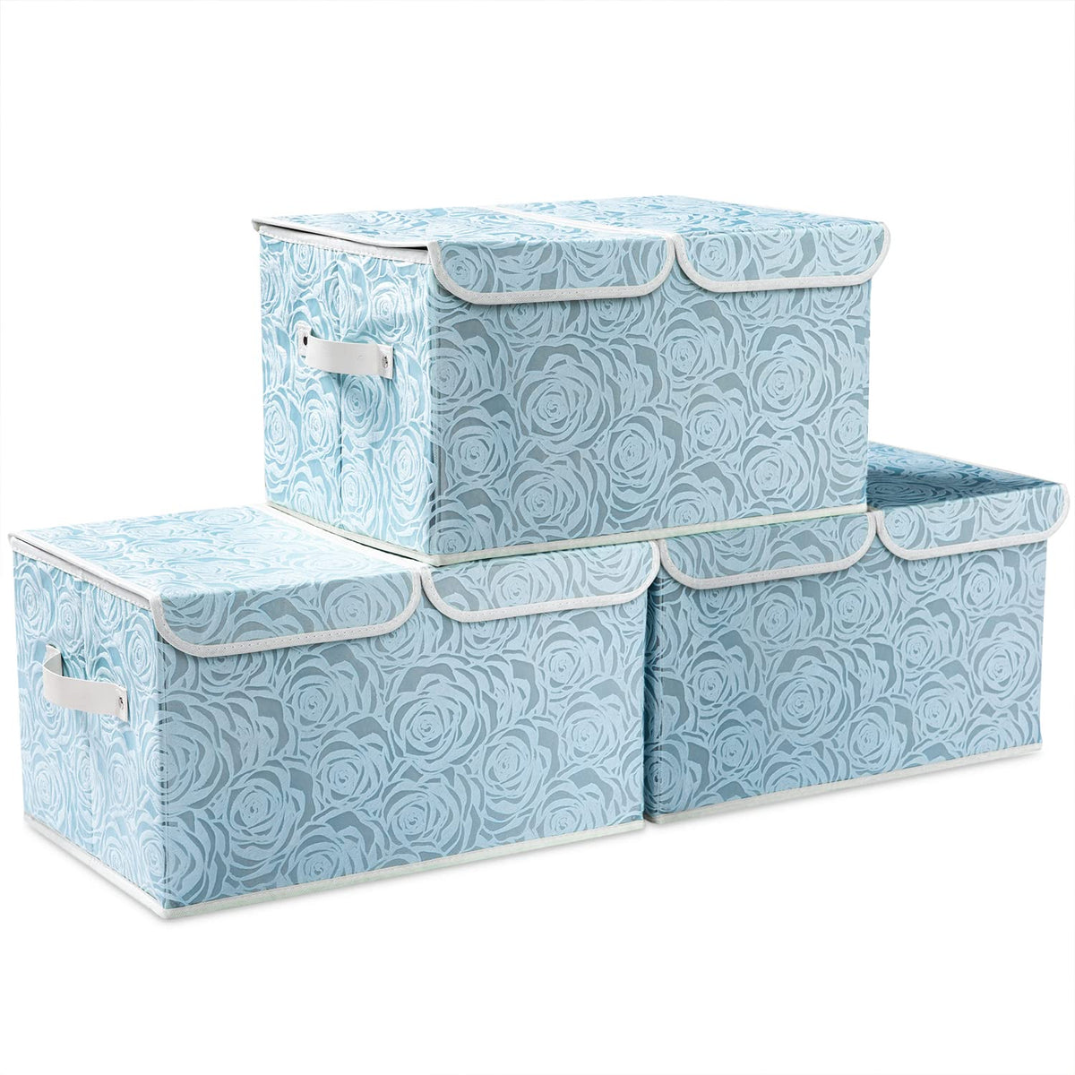 PRANDOM Larger Collapsible Storage Bin with Lid [1-Pack] Fabric Decorative Storage Box Cube Organizer Container Baskes with Handles Divider for Bedroom Closet Living Room Pink 17.7x11.8x11.8 Inch