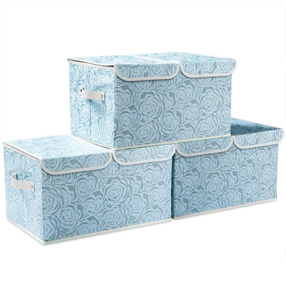 PRANDOM Larger Collapsible Storage Bin with Lid [1-Pack] Fabric Decorative Storage Box Cube Organizer Container Baskes with Handles Divider for Bedroom Closet Living Room Pink 17.7x11.8x11.8 Inch