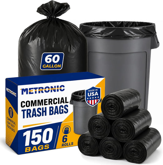 METRONIC 55 to 60 Gallon Trash Bags Black Garbage Bags 150 Count