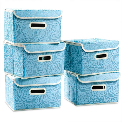 PRANDOM Larger Collapsible Storage Bin with Lid [1-Pack] Fabric Decorative Storage Box Cube Organizer Container Baskes with Handles Divider for Bedroom Closet Living Room Pink 17.7x11.8x11.8 Inch
