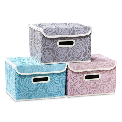 PRANDOM Larger Collapsible Storage Bin with Lid [1-Pack] Fabric Decorative Storage Box Cube Organizer Container Baskes with Handles Divider for Bedroom Closet Living Room Pink 17.7x11.8x11.8 Inch