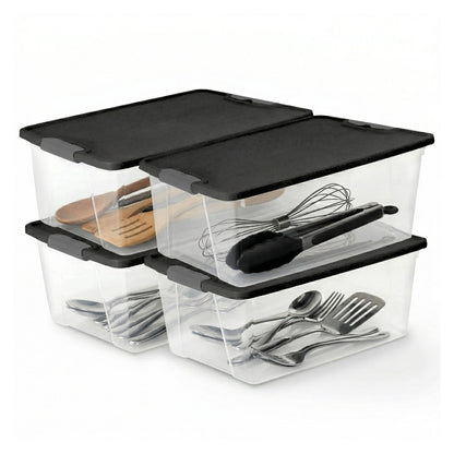 HOMZ Clear Plastic Storage Bin with Secure Latching Gray Lid, 64 Qt, 2 Pack