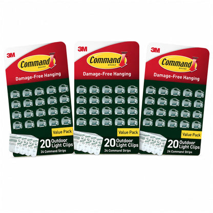 Command Outdoor Light Clips, Clear, 20 Clips, 24 Weather Resistant Strips