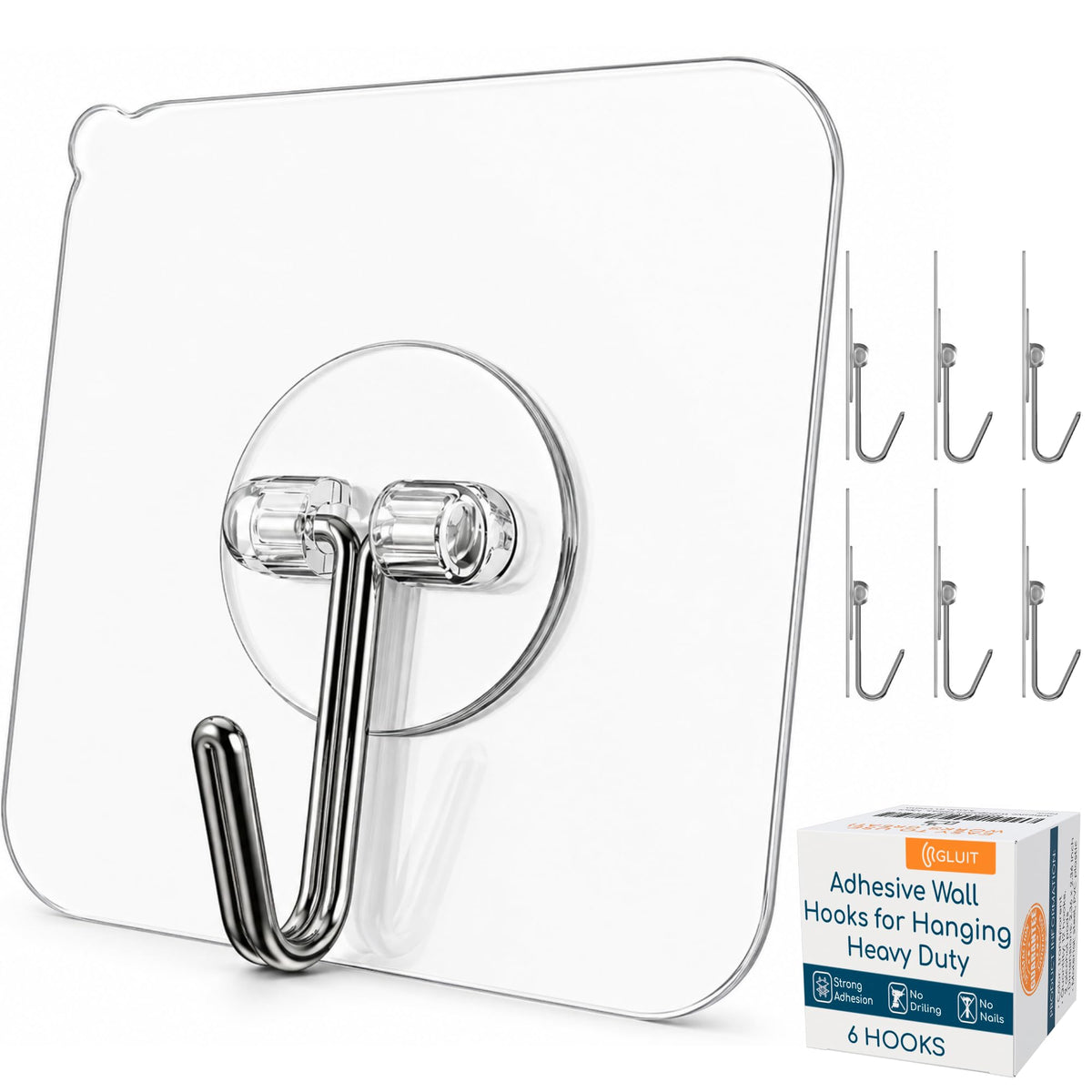 GLUIT Adhesive Wall Hooks for Hanging Heavy Duty No Drill, 22 lbs, 20 pcs