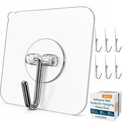 GLUIT Adhesive Wall Hooks for Hanging Heavy Duty No Drill, 22 lbs, 20 pcs