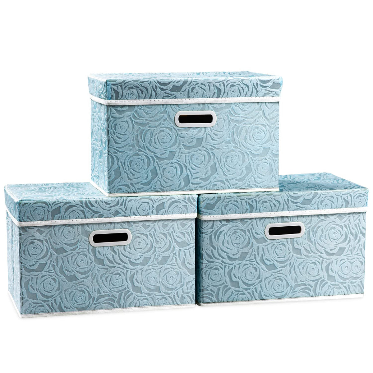 PRANDOM Larger Collapsible Storage Bin with Lid [1-Pack] Fabric Decorative Storage Box Cube Organizer Container Baskes with Handles Divider for Bedroom Closet Living Room Pink 17.7x11.8x11.8 Inch