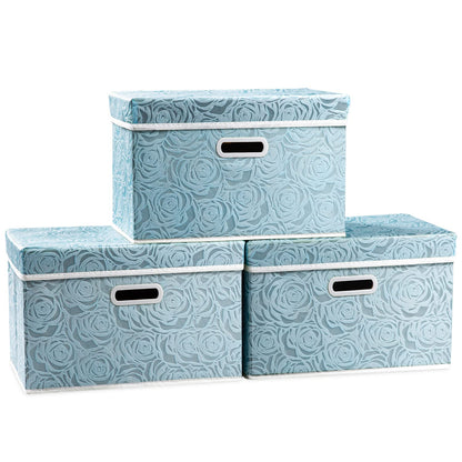 PRANDOM Larger Collapsible Storage Bin with Lid [1-Pack] Fabric Decorative Storage Box Cube Organizer Container Baskes with Handles Divider for Bedroom Closet Living Room Pink 17.7x11.8x11.8 Inch