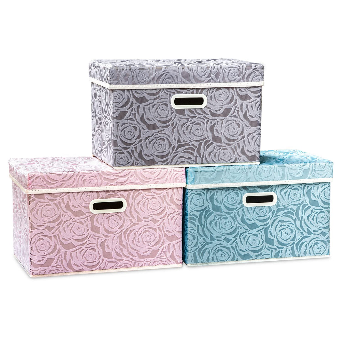 PRANDOM Larger Collapsible Storage Bin with Lid [1-Pack] Fabric Decorative Storage Box Cube Organizer Container Baskes with Handles Divider for Bedroom Closet Living Room Pink 17.7x11.8x11.8 Inch
