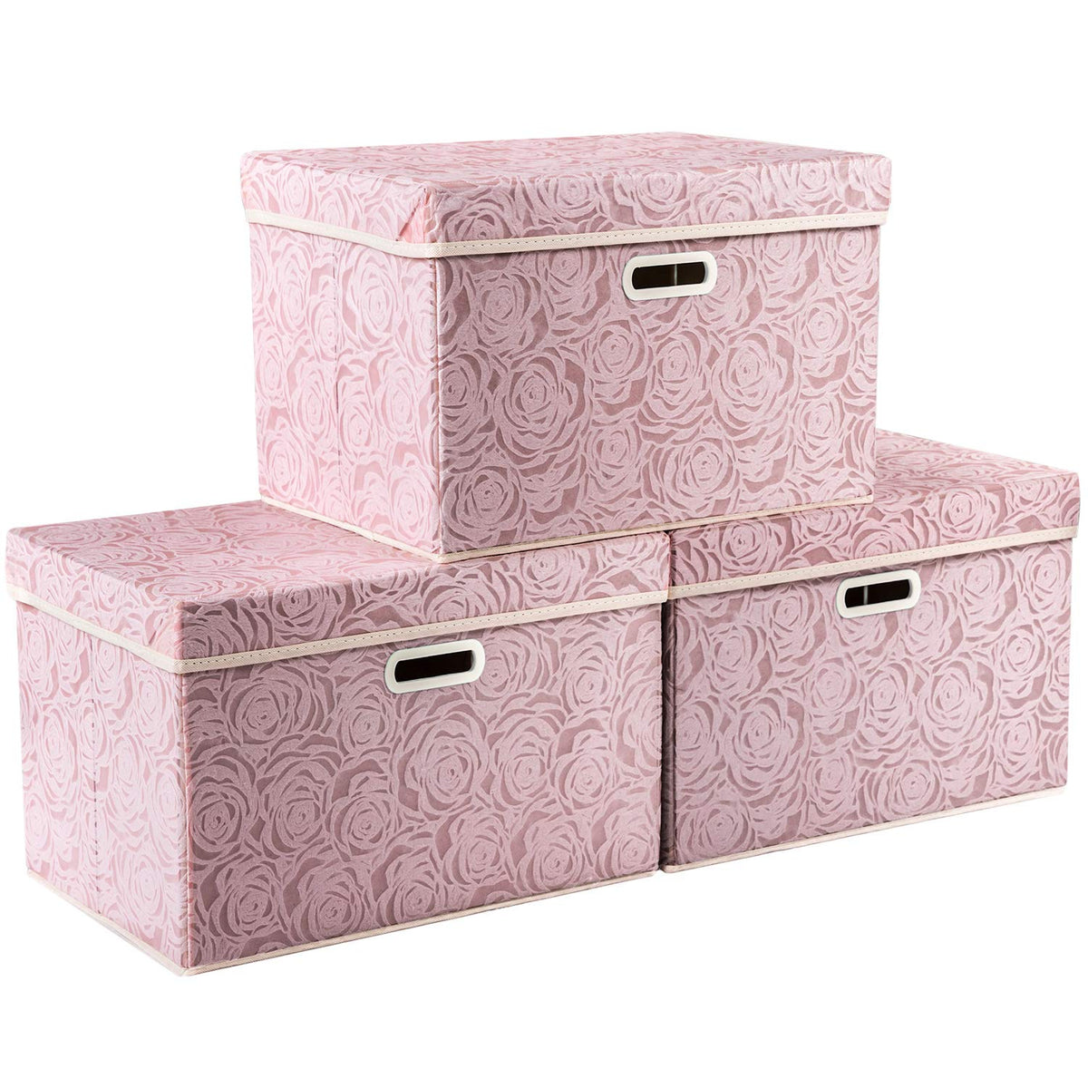 PRANDOM Larger Collapsible Storage Bin with Lid [1-Pack] Fabric Decorative Storage Box Cube Organizer Container Baskes with Handles Divider for Bedroom Closet Living Room Pink 17.7x11.8x11.8 Inch