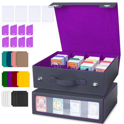 5-Row 3900+ Trading Card Storage Box for MTG, Card Deck Box with Snap-fit Design, 5 Card Sleeves, 10 Stoppers, 80 Dividers and 1 Dice Tray (Black-Red)