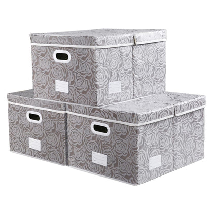 PRANDOM Larger Collapsible Storage Bin with Lid [1-Pack] Fabric Decorative Storage Box Cube Organizer Container Baskes with Handles Divider for Bedroom Closet Living Room Pink 17.7x11.8x11.8 Inch