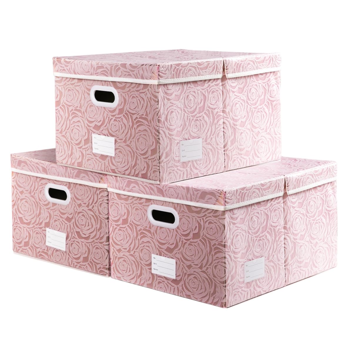 PRANDOM Larger Collapsible Storage Bin with Lid [1-Pack] Fabric Decorative Storage Box Cube Organizer Container Baskes with Handles Divider for Bedroom Closet Living Room Pink 17.7x11.8x11.8 Inch