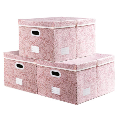 PRANDOM Larger Collapsible Storage Bin with Lid [1-Pack] Fabric Decorative Storage Box Cube Organizer Container Baskes with Handles Divider for Bedroom Closet Living Room Pink 17.7x11.8x11.8 Inch