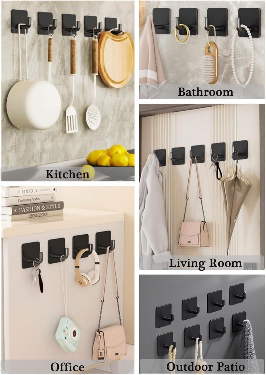 Adhesive Wall Hooks for Hanging, Self Adhesive Sticky Hooks for Bathroom