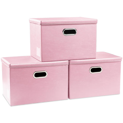 PRANDOM Large Collapsible Storage Bin with Lid [1-Pack] Leather Fabric Foldable Storage Box Organizer Containes Basket Cube with Cover for Home Bedroom Closet Office Nursery Black (17.7x11.8x11.8)