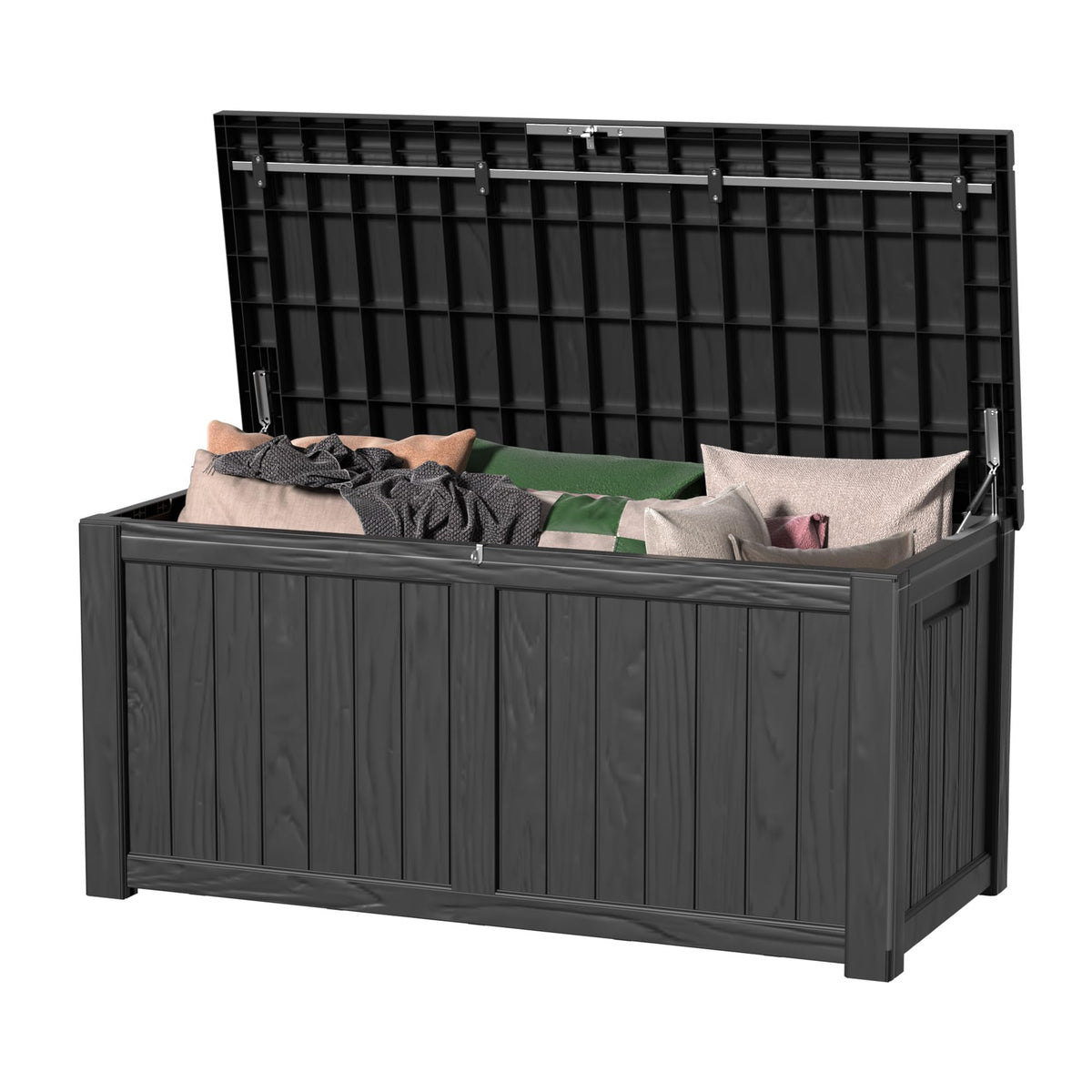36 Gallon Outdoor Deck Box, Lockable Waterproof Outdoor Storage Boxes For Garden Tools,Indoor Cushions,Accessories Outside Storage Resin Weatherproof Container(Black)