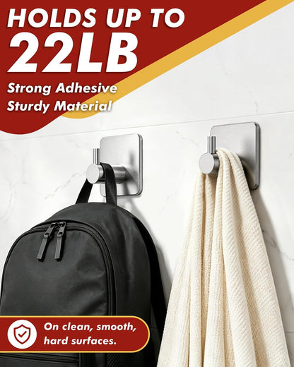 Auxmir Heavy Duty Adhesive Hooks, 5 Pack Stainless Steel Hook 22 lb, Silver