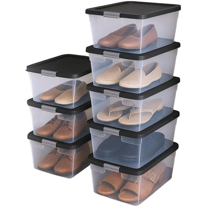 HOMZ Clear Plastic Storage Bin with Secure Latching Gray Lid, 64 Qt, 2 Pack