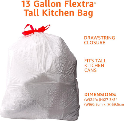 Amazon Basics Flextra Strength Tall Kitchen Drawstring Trash Bags, Fresh Scent, Tear Resistant, 13 Gallon, 120 Count