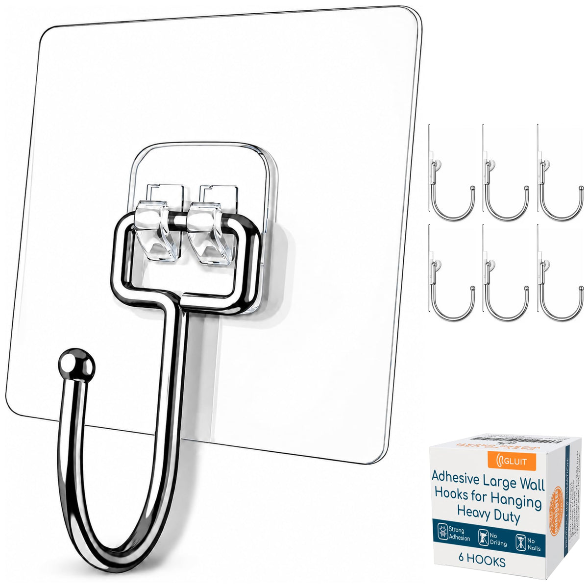 GLUIT Adhesive Wall Hooks for Hanging Heavy Duty No Drill, 22 lbs, 20 pcs