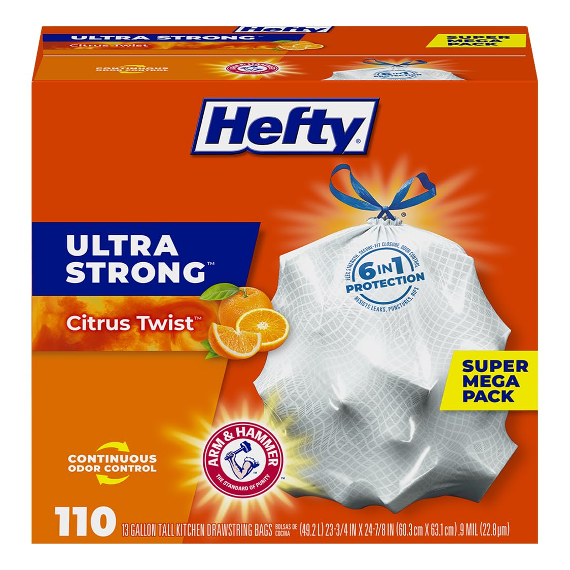 Hefty Ultra Strong 13 Gal Kitchen Trash Bags, Lavender Vanilla, 110ct