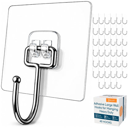 GLUIT Adhesive Wall Hooks for Hanging Heavy Duty No Drill, 22 lbs, 20 pcs