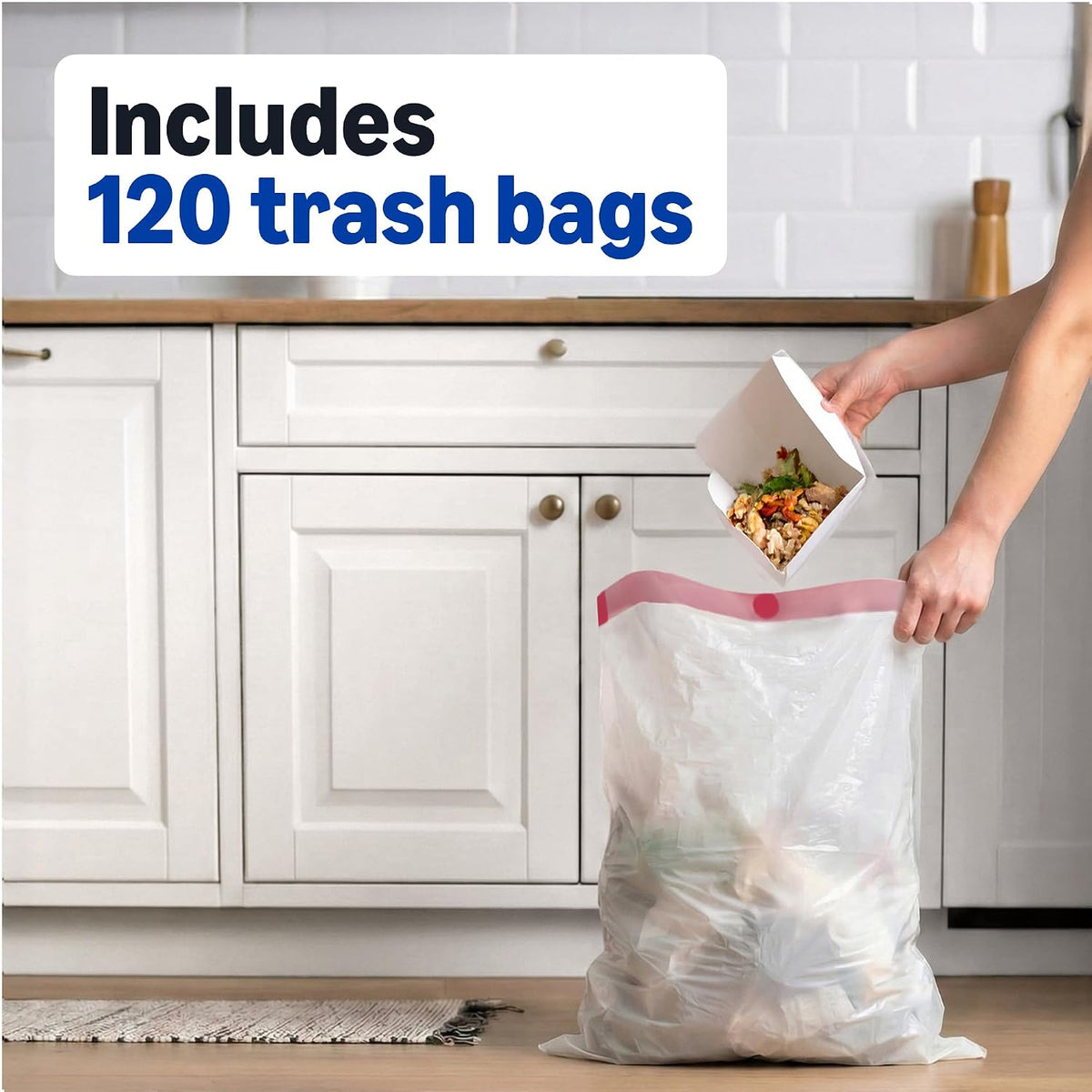Amazon Basics Trash Bags, Tall Kitchen Drawstring, Unscented, 13 Gallon, 120 Count, Pack of 1, Packaging May Vary