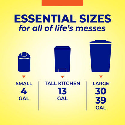 Hefty Essentials Extra Large 39 Gallon Trash Bags, Black, Unscented, 40ct