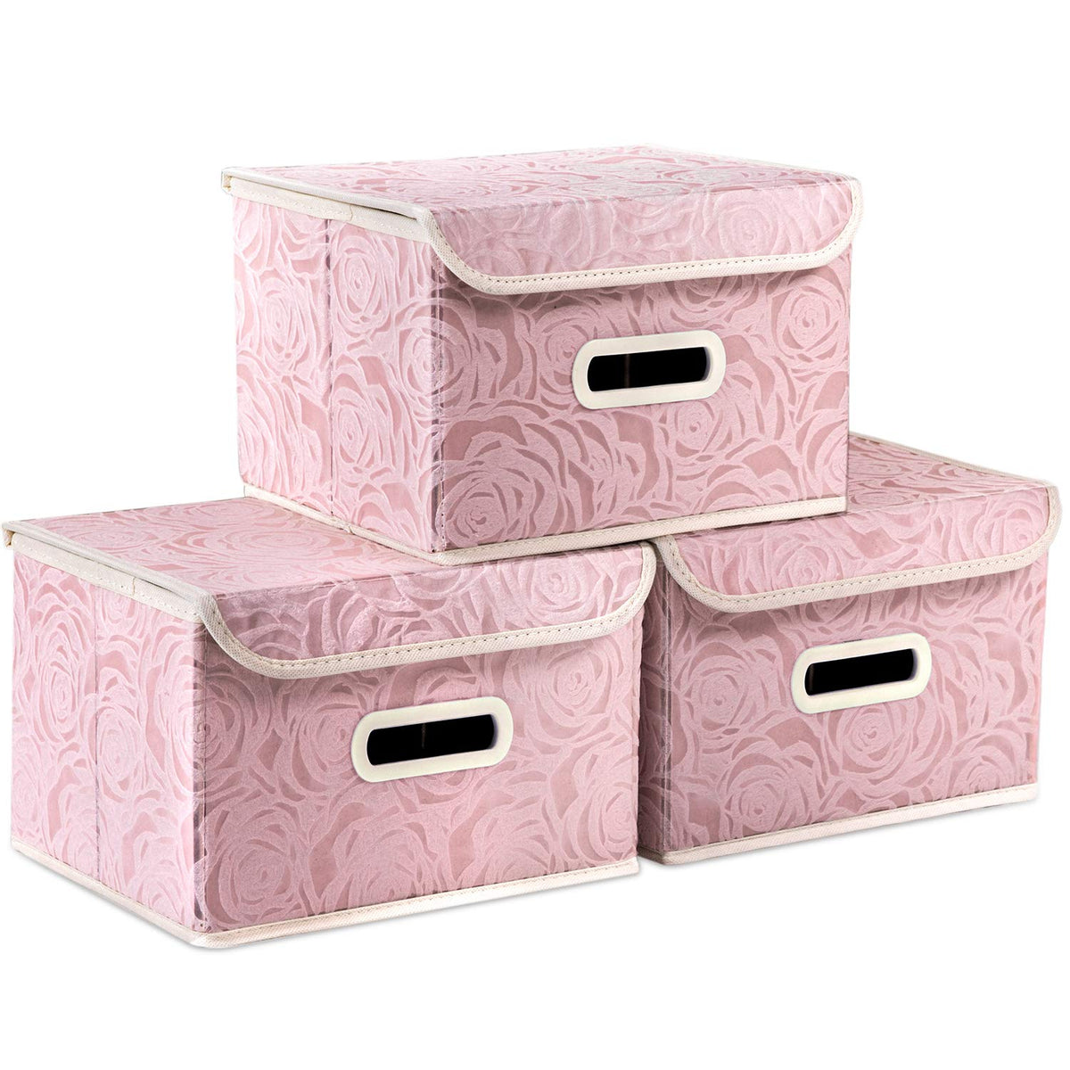 PRANDOM Larger Collapsible Storage Bin with Lid [1-Pack] Fabric Decorative Storage Box Cube Organizer Container Baskes with Handles Divider for Bedroom Closet Living Room Pink 17.7x11.8x11.8 Inch