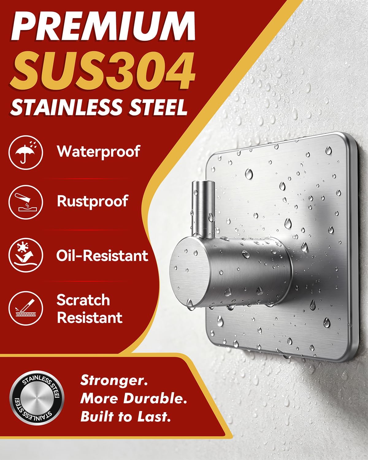 Auxmir Heavy Duty Adhesive Hooks, 5 Pack Stainless Steel Hook 22 lb, Silver
