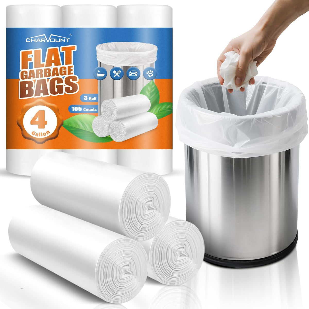 Small Trash Bags 4 Gallon 105 Count Small Garbage Bags for Bedroom