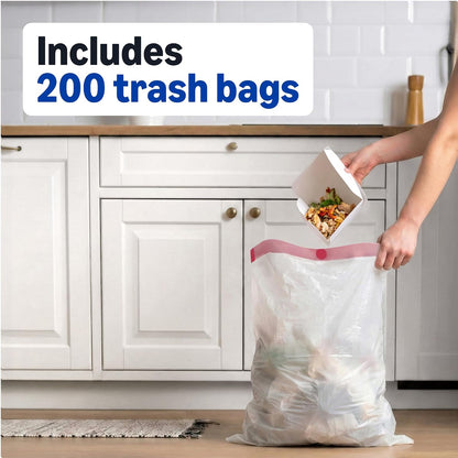 Amazon Basics Trash Bags, Tall Kitchen Drawstring, Unscented, 13 Gallon, 200 Count, Pack of 1, Packaging May Vary